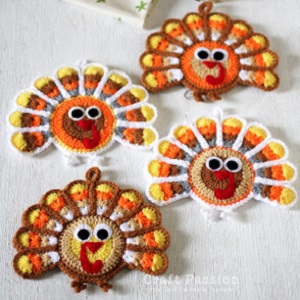 Autumn Turkey Crochet Coasters